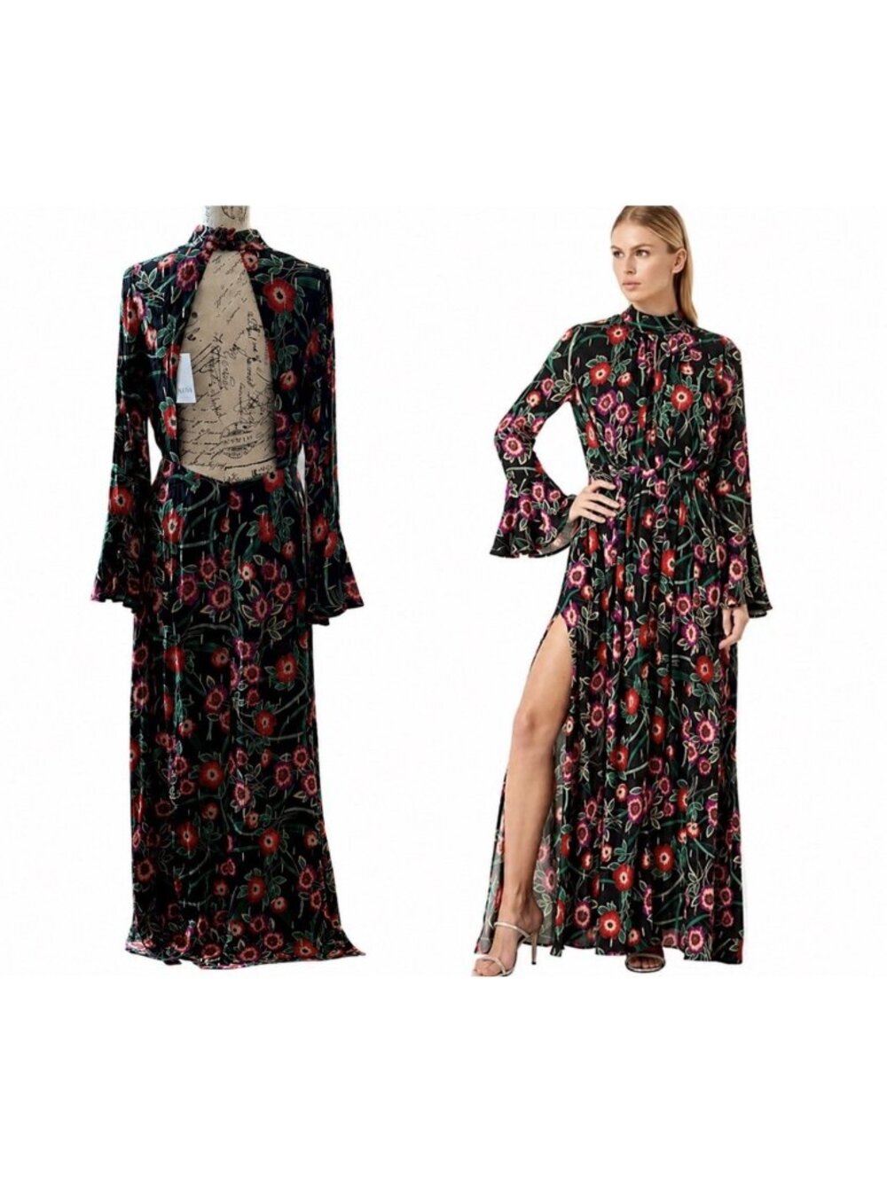 MISA Los Angeles Kora Open Back Floral Maxi Dress S Small Party Wedding NWT $425